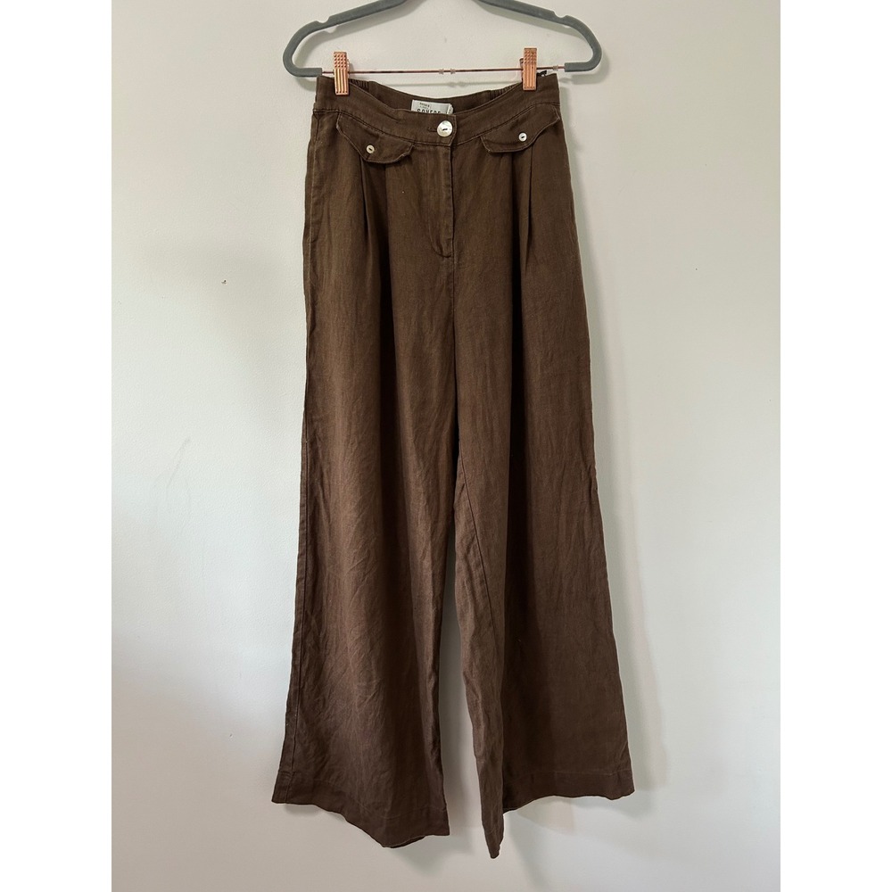 SOVERE Studio Linen Wide Leg Pants Trousers Women SM Brown Coastal Grandmother